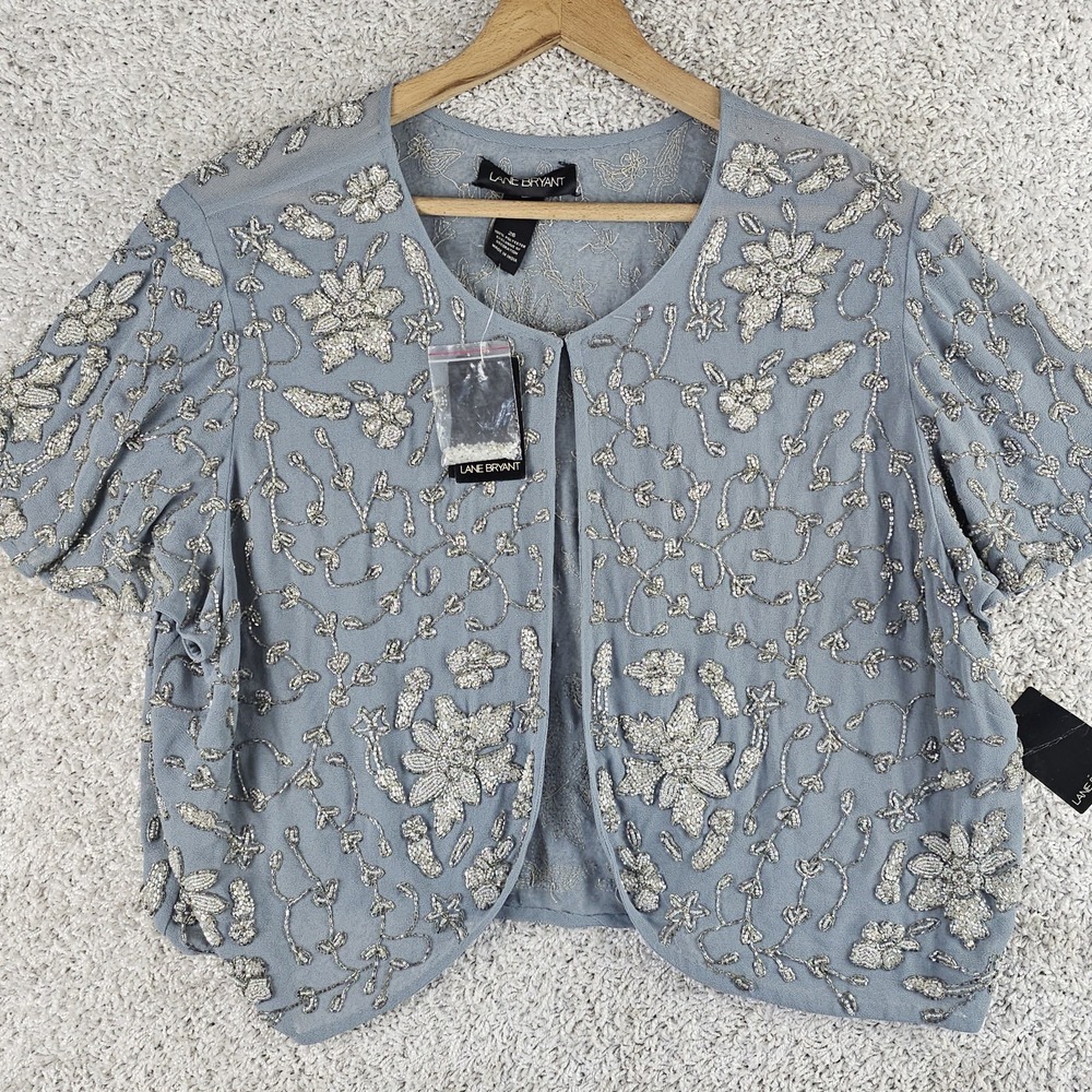 Lane Bryant Handcrafted Embellished Flower Cardigan Open Shrug Sweater Sz 26